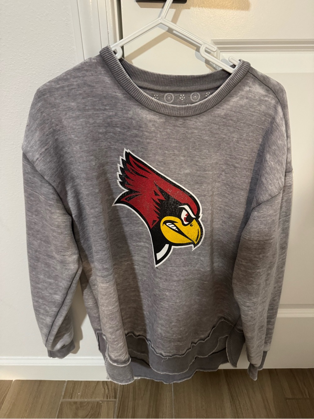 Gray Illinois State Sweatshirt with Red Bird Logo